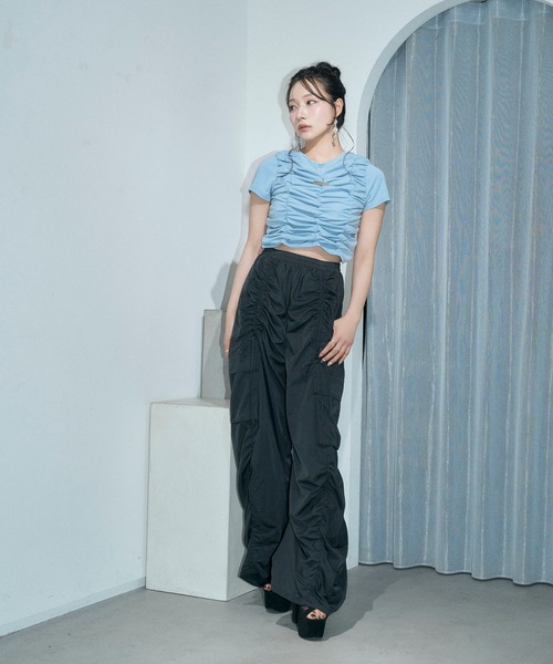 ANDGEEBEE(アンジービー)の「ギャザーミニT(Tシャツ/カットソー・レディース・ブルー/ブラック・FREE)」の16枚目の写真