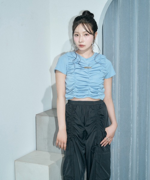 ANDGEEBEE(アンジービー)の「ギャザーミニT(Tシャツ/カットソー・レディース・ブルー/ブラック・FREE)」の11枚目の写真