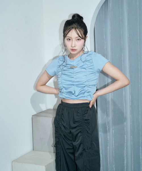 ANDGEEBEE(アンジービー)の「ギャザーミニT(Tシャツ/カットソー・レディース・ブルー/ブラック・FREE)」の12枚目の写真