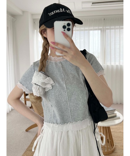 WC(ダブル シー)の「メッシュ切替メロウT(Tシャツ/カットソー・レディース・ピンク/グレー・FREE)」の2枚目の写真