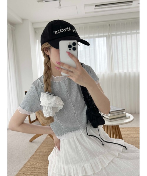 WC(ダブル シー)の「メッシュ切替メロウT(Tシャツ/カットソー・レディース・ピンク/グレー・FREE)」の3枚目の写真