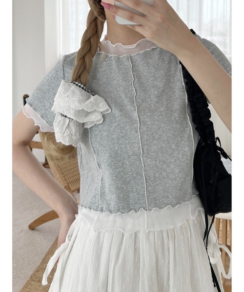 WC(ダブル シー)の「メッシュ切替メロウT(Tシャツ/カットソー・レディース・ピンク/グレー・FREE)」の5枚目の写真