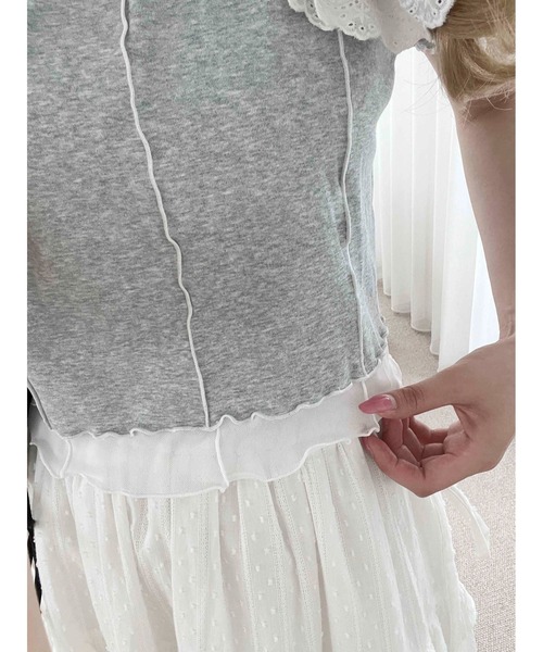 WC(ダブル シー)の「メッシュ切替メロウT(Tシャツ/カットソー・レディース・ピンク/グレー・FREE)」の7枚目の写真