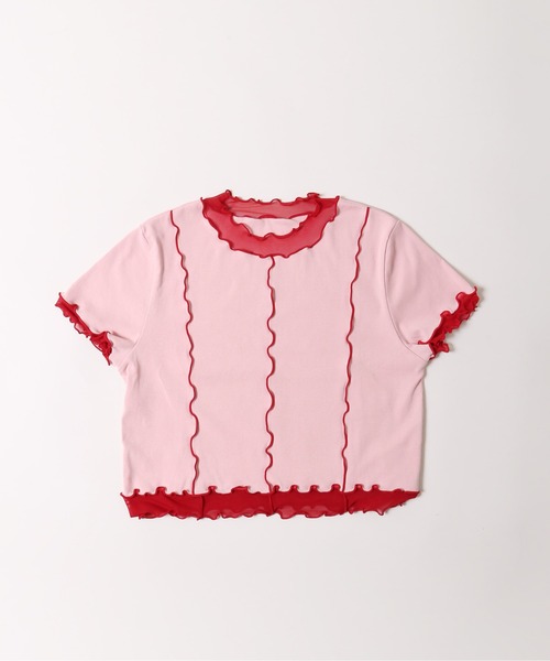 WC(ダブル シー)の「メッシュ切替メロウT(Tシャツ/カットソー・レディース・ピンク/グレー・FREE)」の18枚目の写真