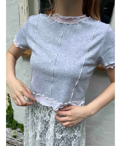 WC(ダブル シー)の「メッシュ切替メロウT(Tシャツ/カットソー・レディース・ピンク/グレー・FREE)」の8枚目の写真