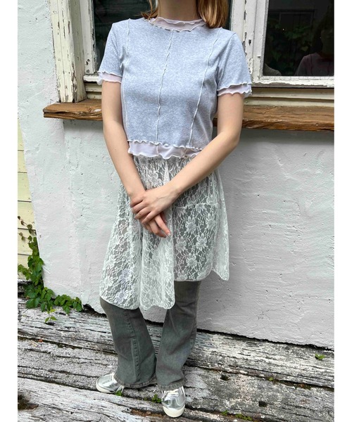 WC(ダブル シー)の「メッシュ切替メロウT(Tシャツ/カットソー・レディース・ピンク/グレー・FREE)」の9枚目の写真