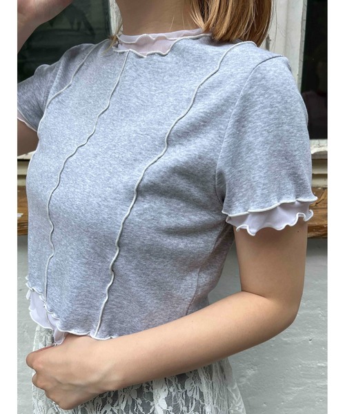 WC(ダブル シー)の「メッシュ切替メロウT(Tシャツ/カットソー・レディース・ピンク/グレー・FREE)」の10枚目の写真