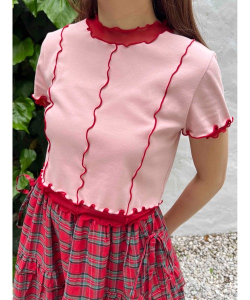 WC(ダブル シー)の「メッシュ切替メロウT(Tシャツ/カットソー・レディース・ピンク/グレー・FREE)」の14枚目の写真