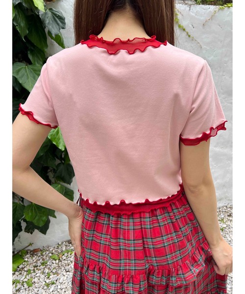 WC(ダブル シー)の「メッシュ切替メロウT(Tシャツ/カットソー・レディース・ピンク/グレー・FREE)」の16枚目の写真