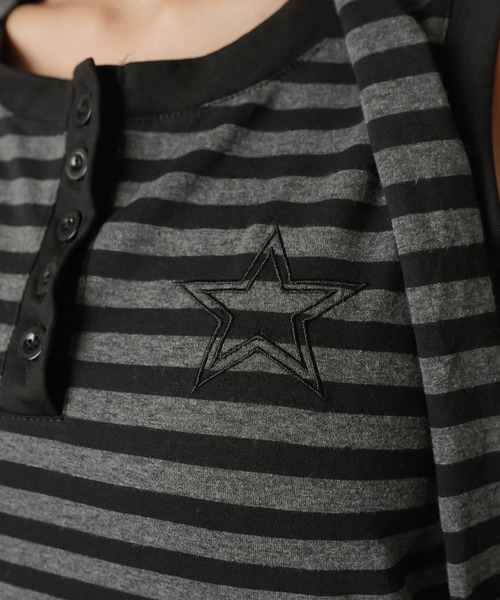 SPINNS（スピンズ）の「【セットアイテム】フロントボタンボーダーカットソー/タンクトップ/タイ付き/細マフラー付き/ウィッシュコア（タンクトップ・レディース・チャコール・ONESIZE）」の17枚目の写真