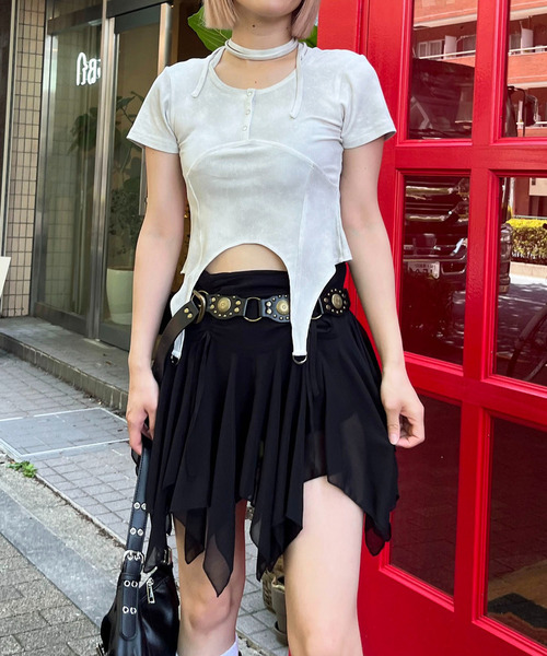SPIRALGIRL(スパイラルガール)の「ヘンリーネックヘムフレアトップス(Tシャツ/カットソー・レディース・ブルー/グレー系/ブラック・FREE)」の9枚目の写真