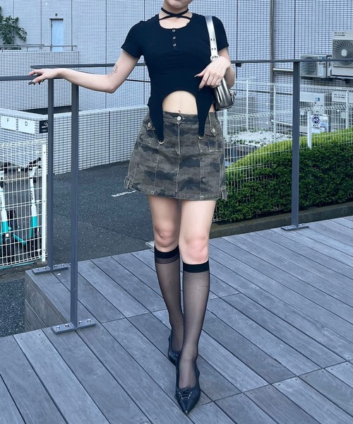 tシャツ ヘンリーネックヘムフレアトップス レディース セール】ヘンリーネックヘムフレアトップス（Tシャツ/カットソー