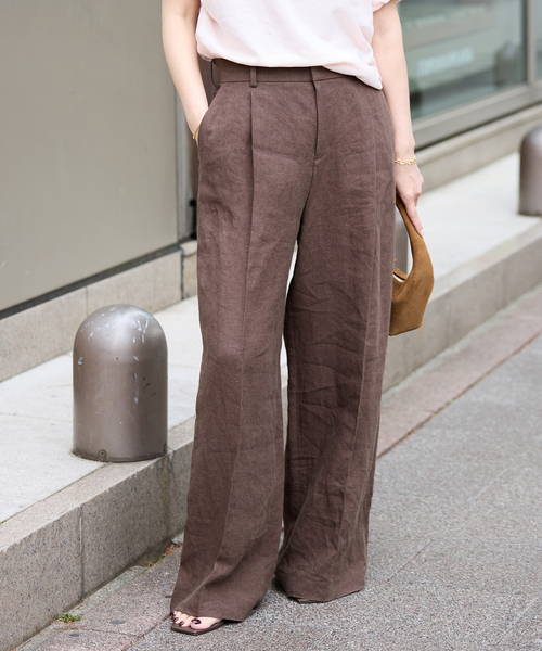Deuxieme Classe Modernワイドパンツ 38 キャメル ウール ゴーシュ ウールキャメルコットンツイル ワイドパンツ