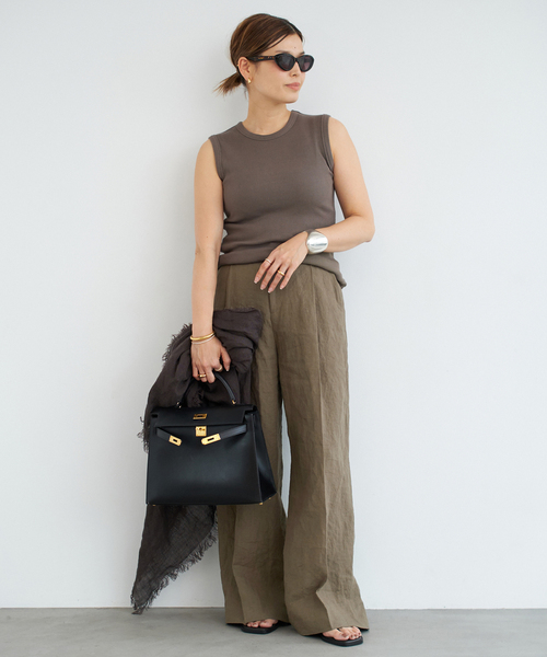 Deuxieme Classe スラックス 茶 0204125A0021 セール】*Linen ワイドパンツ(スラックス)|Deuxieme Classe