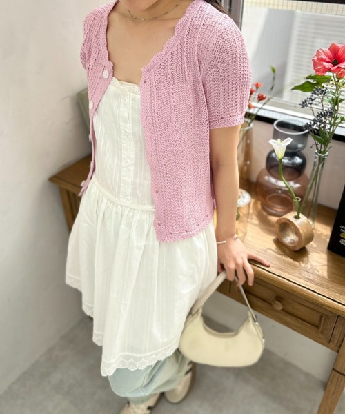 mebole(メボレ)の「short sleeve knit cardigan(ニット/セーター・レディース・ブルー/アイボリー/ピンク・FREE)」の3枚目の写真