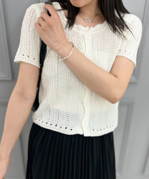 mebole(メボレ)の「short sleeve knit cardigan(ニット/セーター・レディース・ブルー/アイボリー/ピンク・FREE)」の1枚目の写真