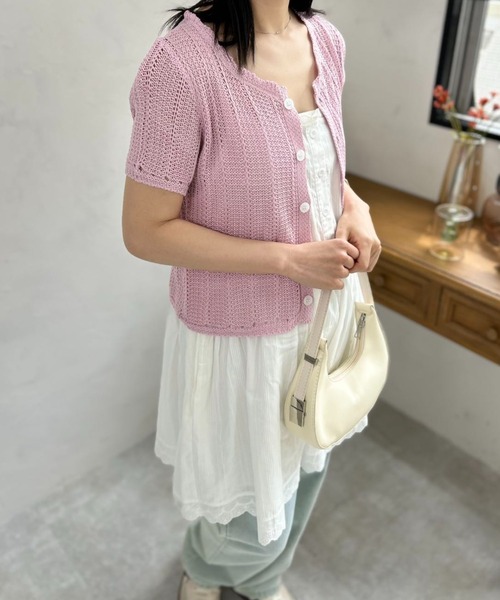 mebole(メボレ)の「short sleeve knit cardigan(ニット/セーター・レディース・ブルー/アイボリー/ピンク・FREE)」の18枚目の写真