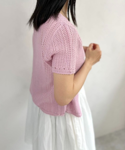 mebole(メボレ)の「short sleeve knit cardigan(ニット/セーター・レディース・ブルー/アイボリー/ピンク・FREE)」の11枚目の写真