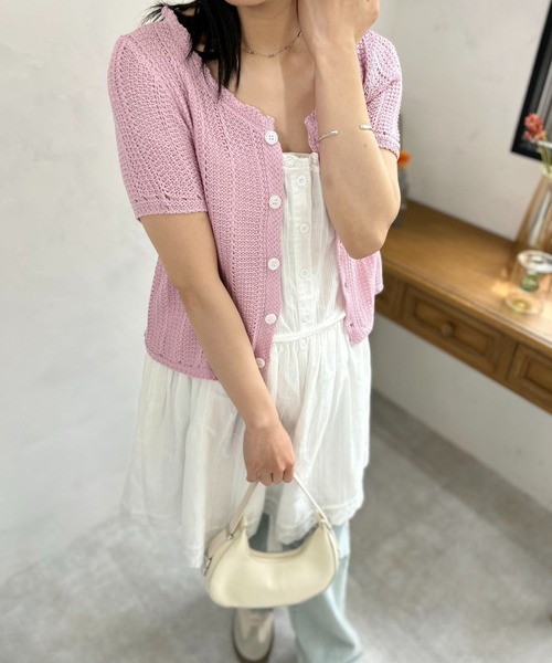 mebole(メボレ)の「short sleeve knit cardigan(ニット/セーター・レディース・ブルー/アイボリー/ピンク・FREE)」の13枚目の写真