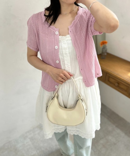 mebole(メボレ)の「short sleeve knit cardigan(ニット/セーター・レディース・ブルー/アイボリー/ピンク・FREE)」の9枚目の写真