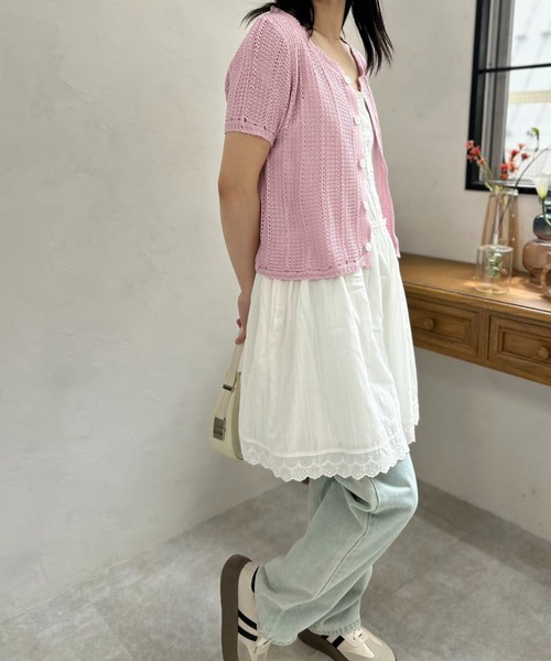 mebole(メボレ)の「short sleeve knit cardigan(ニット/セーター・レディース・ブルー/アイボリー/ピンク・FREE)」の6枚目の写真