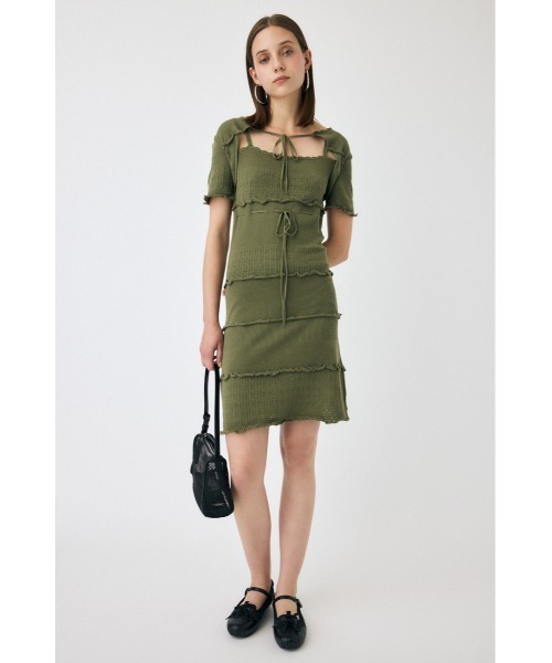 MOUSSY（マウジー）の「BOW DESIGN KNIT ミニドレス（ワンピース・レディース・ネイビー/ホワイト/カーキ・1/2）」の6枚目の写真