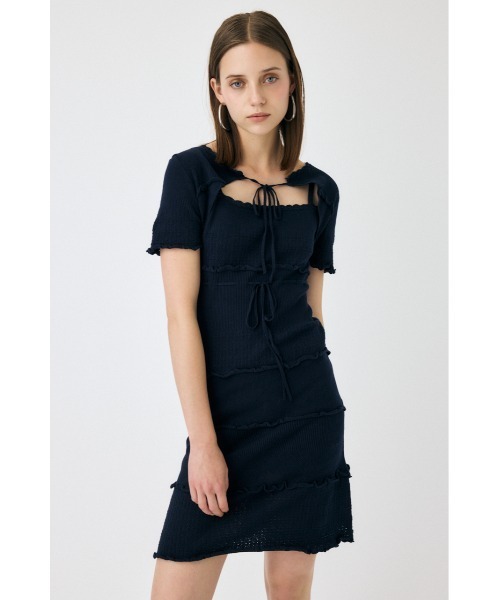 MOUSSY BOW DESIGN KNIT ミニワンピース MOUSSY（マウジー）の「BOW DESIGN KNIT ミニドレス（ワンピース