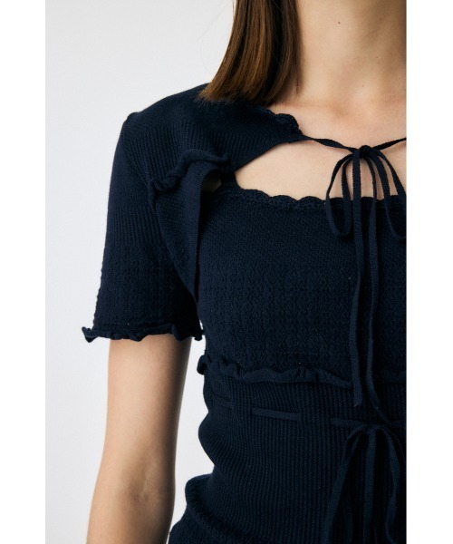 MOUSSY（マウジー）の「BOW DESIGN KNIT ミニドレス（ワンピース・レディース・ネイビー/ホワイト/カーキ・1/2）」の22枚目の写真