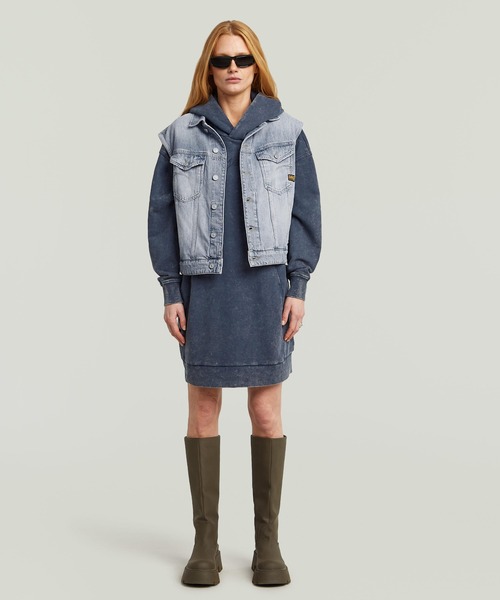 G-STAR(ジースター)の「A LINE SWEATER DRESS/ヴィンテージライクウォッシュド加工フロントシームデザインオーバーサイズロゴスウェットワンピース(ワンピース・レディース・ダークブルー/レッド系その他・SMALL/MEDIUM/X-SMALL)」の11枚目の写真