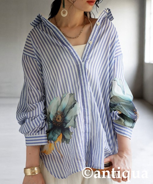 antiqua（アンティカ）の「コーデセット　インド綿シャツ×ワイドパンツ（シャツ/ブラウス・レディース・ナチュラル/ブラック・MEDIUM/LARGE）」の14枚目の写真