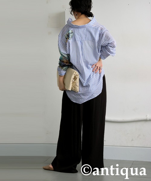 antiqua（アンティカ）の「コーデセット　インド綿シャツ×ワイドパンツ（シャツ/ブラウス・レディース・ナチュラル/ブラック・MEDIUM/LARGE）」の8枚目の写真
