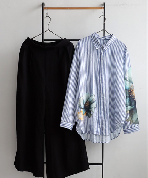 antiqua（アンティカ）の「コーデセット　インド綿シャツ×ワイドパンツ（シャツ/ブラウス・レディース・ナチュラル/ブラック・MEDIUM/LARGE）」の18枚目の写真