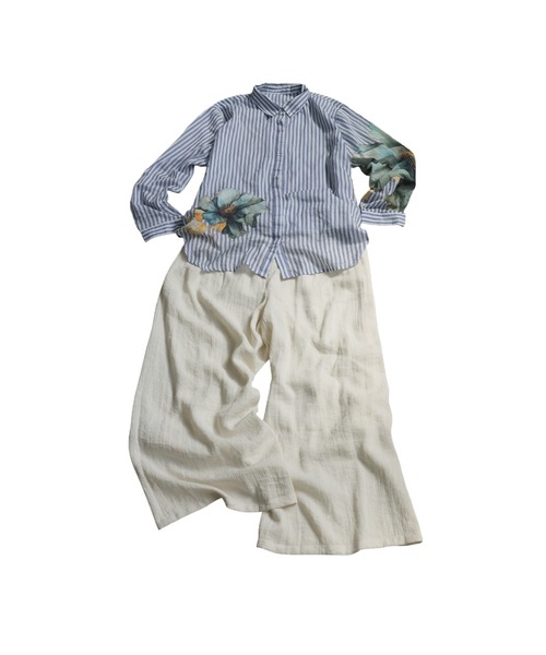 antiqua（アンティカ）の「コーデセット　インド綿シャツ×ワイドパンツ（シャツ/ブラウス・レディース・ナチュラル/ブラック・MEDIUM/LARGE）」の20枚目の写真