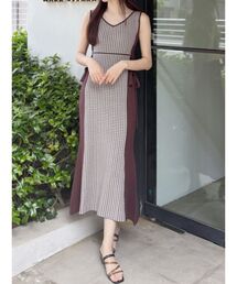 MERCURYDUO | 千鳥柄サイドレースアップニットワンピース(ワンピース)