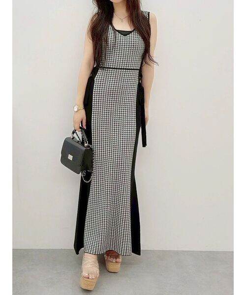 MERCURYDUO（マーキュリーデュオ）の「千鳥柄サイドレースアップニットワンピース（ワンピース・レディース・ブラウン/ブラック・SMALL/MEDIUM）」の14枚目の写真