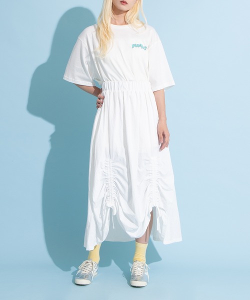 PUNYUS（プニュズ）の「ドロストフレアスカート（スカート・レディース・ブラック/レッド/ホワイト/カーキ/ベージュ・1/2/3/4）」の14枚目の写真