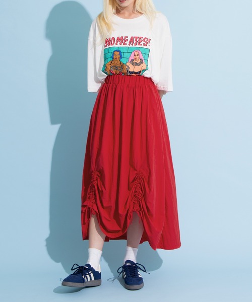 PUNYUS（プニュズ）の「ドロストフレアスカート（スカート・レディース・ブラック/レッド/ホワイト/カーキ/ベージュ・1/2/3/4）」の22枚目の写真