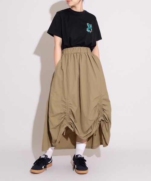 PUNYUS（プニュズ）の「ドロストフレアスカート（スカート・レディース・ブラック/レッド/ホワイト/カーキ/ベージュ・1/2/3/4）」の6枚目の写真