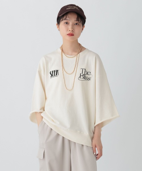 LEPSIM（レプシィム）の「ミニ裏毛6分袖プリントT　582425（Tシャツ/カットソー・レディース・ダークブラウン/グレー/アイボリー・FREE）」の2枚目の写真