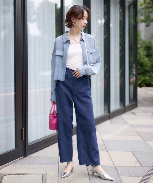 Paradise Picnic（パラダイスピクニック）の「Dignite Collier シアーデニムショートシャツ（シャツ/ブラウス・レディース・ブルー/ネイビー・FREE）」の5枚目の写真