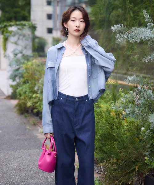 Paradise Picnic（パラダイスピクニック）の「Dignite Collier シアーデニムショートシャツ（シャツ/ブラウス・レディース・ブルー/ネイビー・FREE）」の6枚目の写真