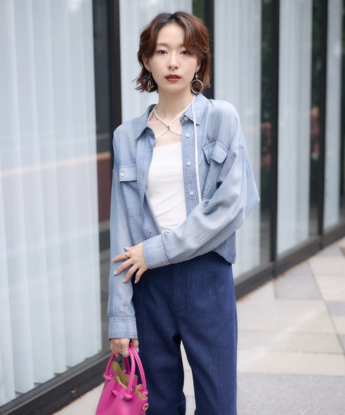 Paradise Picnic（パラダイスピクニック）の「Dignite Collier シアーデニムショートシャツ（シャツ/ブラウス・レディース・ブルー/ネイビー・FREE）」の7枚目の写真