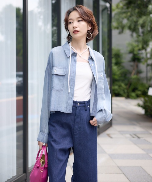 Paradise Picnic（パラダイスピクニック）の「Dignite Collier シアーデニムショートシャツ（シャツ/ブラウス・レディース・ブルー/ネイビー・FREE）」の8枚目の写真