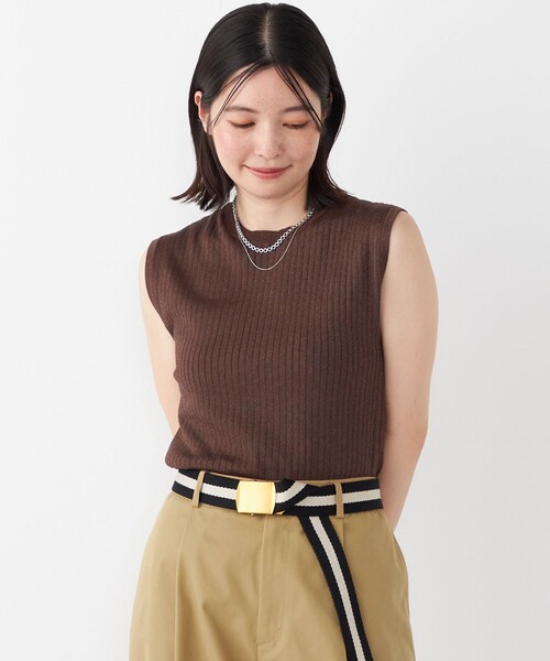 SHIPS Colors(シップス カラーズ)の「SHIPS Colors:〈手洗い可能〉ブライト ワイドリブ ノースリーブ ニット◇(ニット/セーター・レディース・オリーブ/ブラック/ブラウン・ONE SIZE)」の12枚目の写真