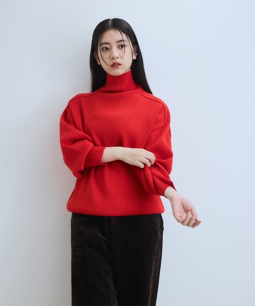 WEB限定】・【定番人気】WOOL混リブタートルニット（ニット/セーター