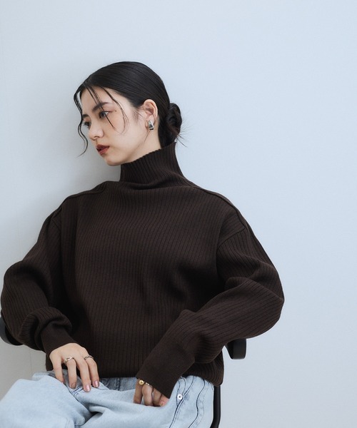 WEB限定】・【定番人気】WOOL混リブタートルニット（ニット/セーター