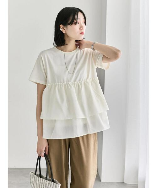 Samansa Mos2 blue（サマンサモスモスブルー）の「【接触冷感】ドッキングティアードプルオーバー（Tシャツ/カットソー・レディース・ブルー/オフホワイト/ブラック/プラム/グリーン・F）」の2枚目の写真