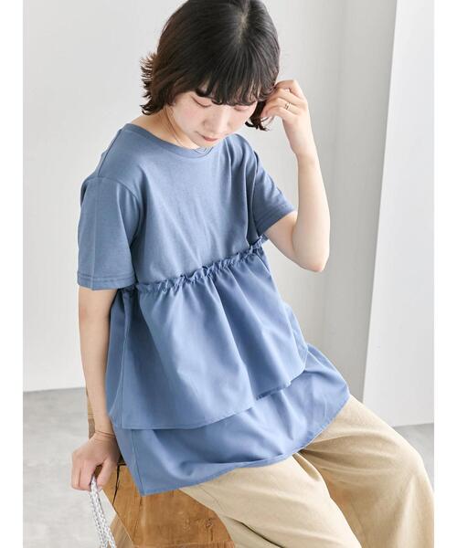 Samansa Mos2 blue（サマンサモスモスブルー）の「【接触冷感】ドッキングティアードプルオーバー（Tシャツ/カットソー・レディース・ブルー/オフホワイト/ブラック/プラム/グリーン・F）」の5枚目の写真