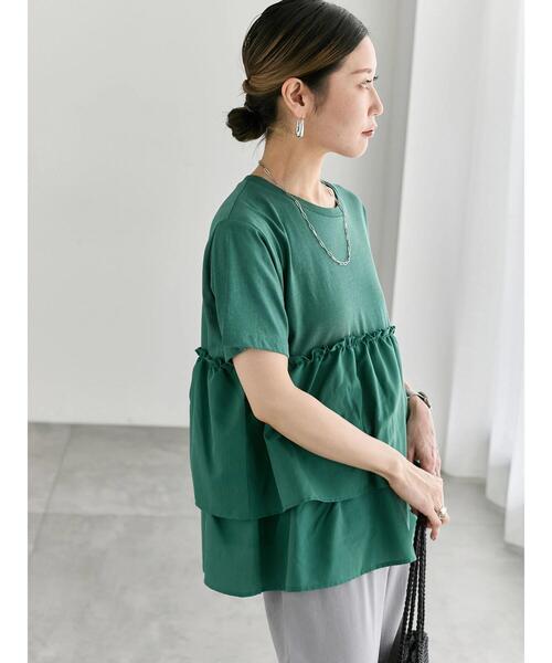 Samansa Mos2 blue（サマンサモスモスブルー）の「【接触冷感】ドッキングティアードプルオーバー（Tシャツ/カットソー・レディース・ブルー/オフホワイト/ブラック/プラム/グリーン・F）」の4枚目の写真