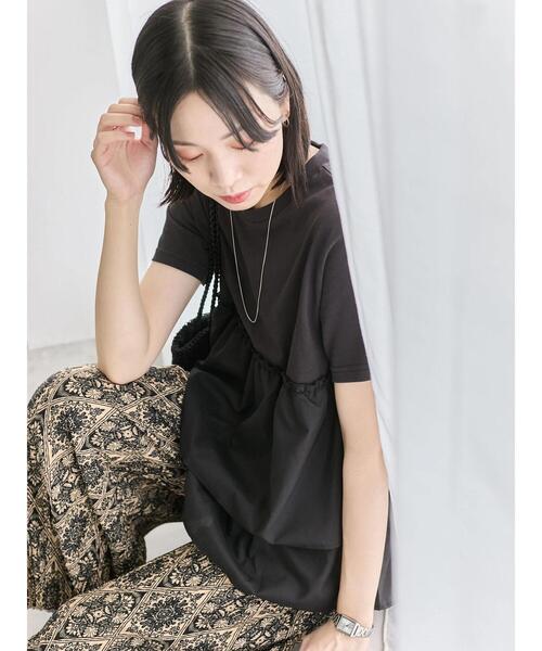 Samansa Mos2 blue（サマンサモスモスブルー）の「【接触冷感】ドッキングティアードプルオーバー（Tシャツ/カットソー・レディース・ブルー/オフホワイト/ブラック/プラム/グリーン・F）」の3枚目の写真